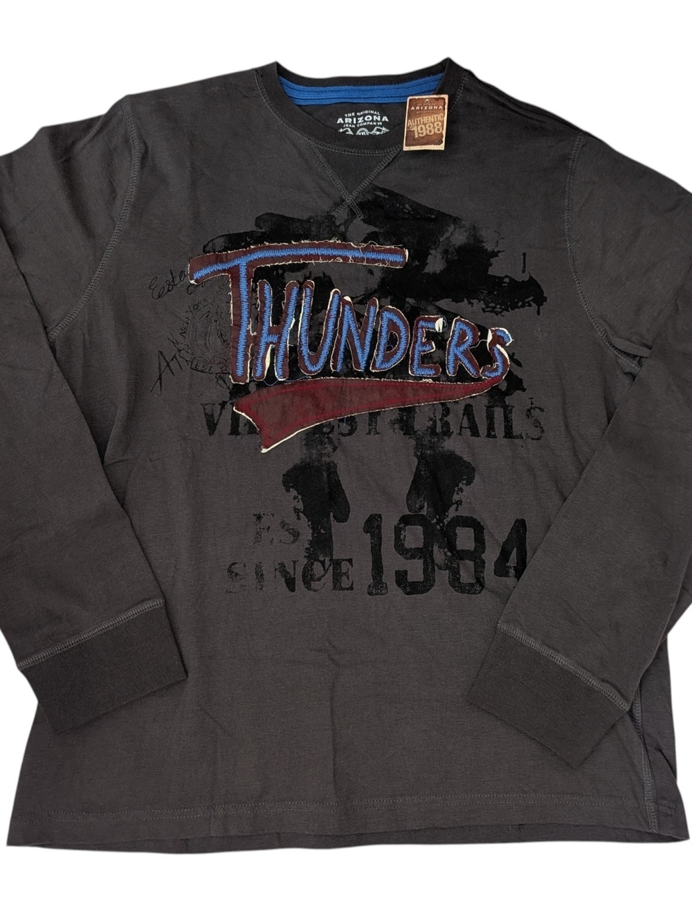 100% Cotton Arizona Jean Co. Long-Sleeve "Thunders" VTG Graphic Tee XXL NWT Tall